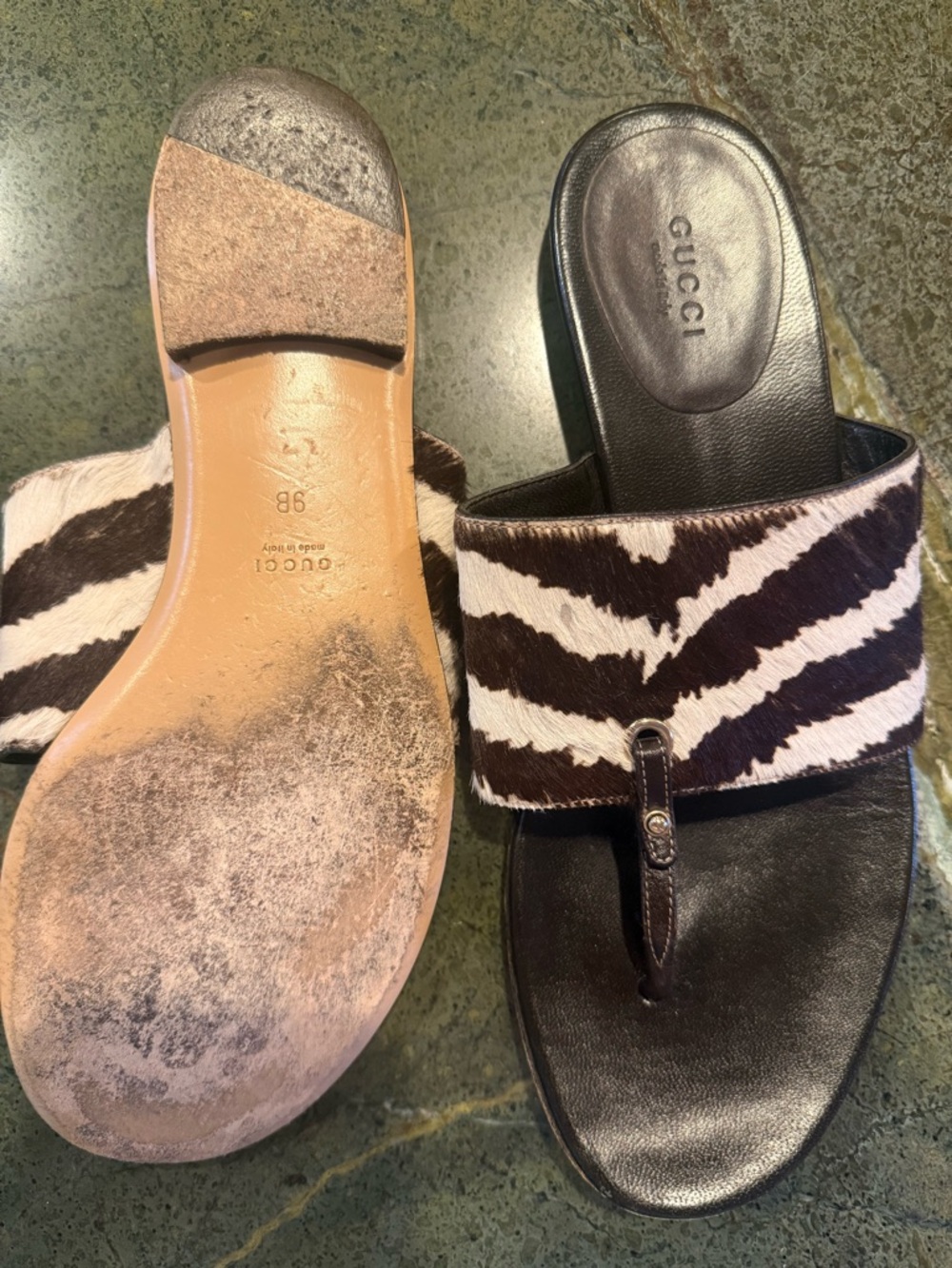 Gucci Brown and White Zebra-Print Slide Sandals - Picture 3 of 3